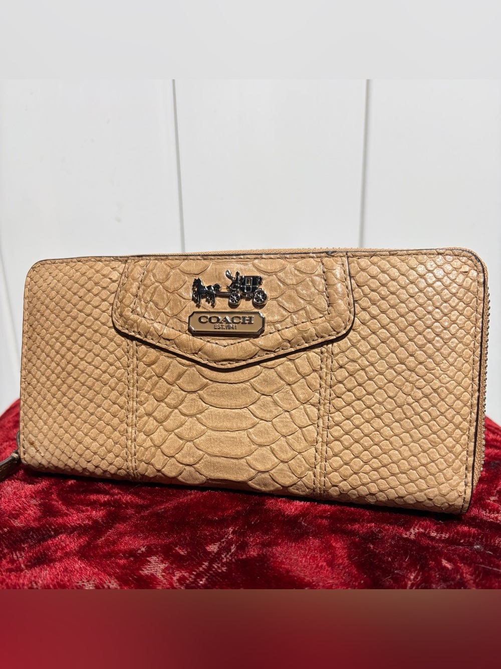 Vintage Coach tan snakeskin zip around wallet